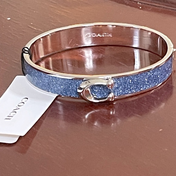 Coach Logo Hinged Bangle Bracelet Silver NWT - Picture 1 of 6